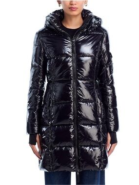 Aqua High Shine Long Puffer Coat